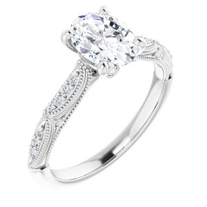 Platinum 8x6 mm Oval Forever One™ Moissanite & 1/10 CTW Diamond Engagement Ring